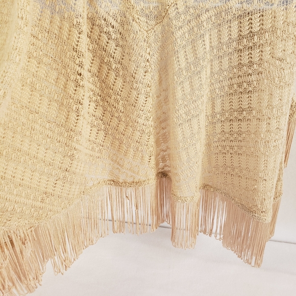 STUDIO JPR Knit Crochet Light Tan Open Cardigan Sweater Womens L EUC Boho Fringe - Picture 9 of 13